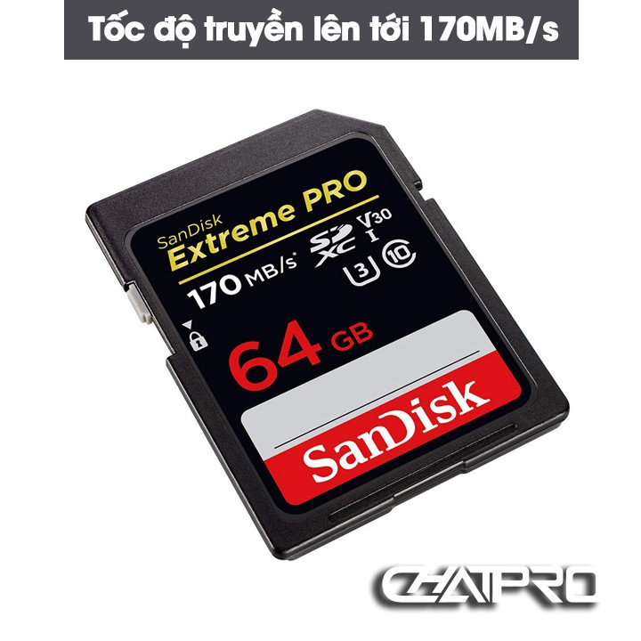 Thẻ nhớ SDXC cho máy ảnh SanDisk Extreme PRO U3 V30 64GB 170MB/s – Quay video 4K UHD