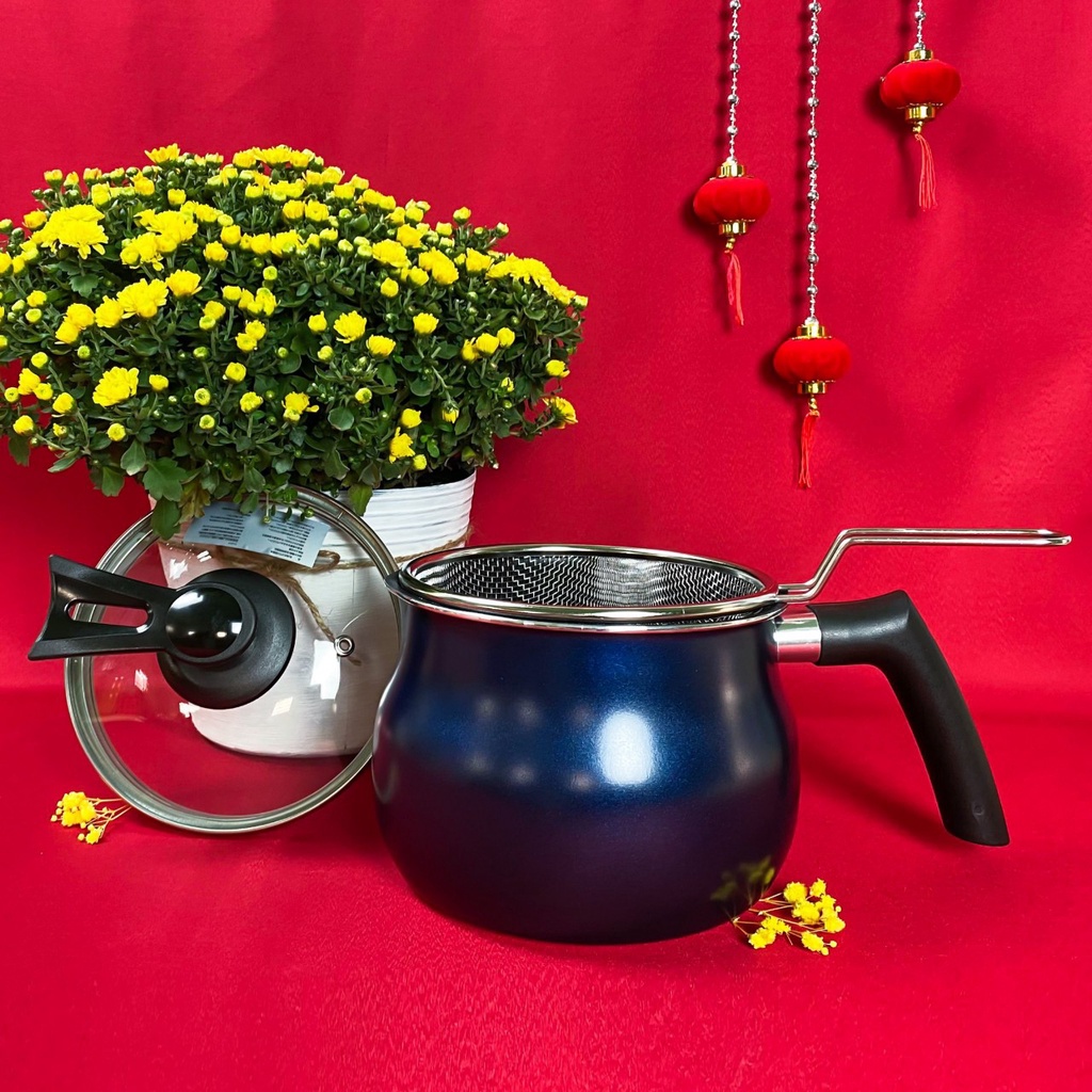 Nồi chiên ngập dầu Nhật Bản dùng được bếp từ - tặng kèm rổ chiên inox - vung tự đứng