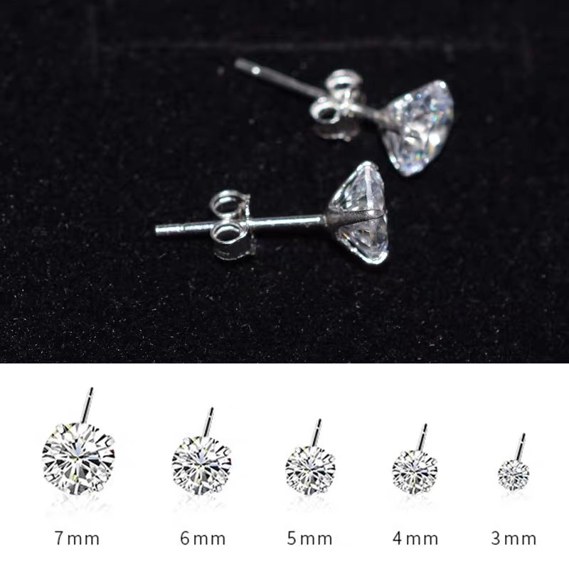 Bông tai titan đá tròn lấp lánh chuôi đẩy không gỉ hàng loại 1 (Tặng kèm chuôi dự phòng)