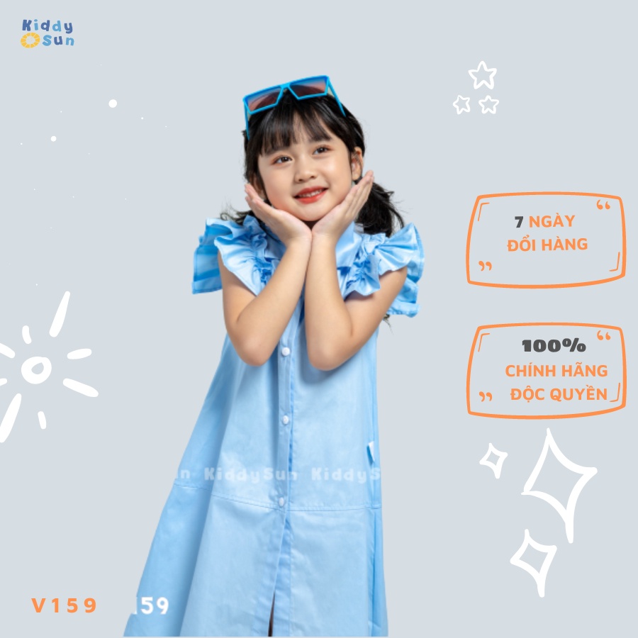 Váy sơ mi bé gái Sophia dáng dài cánh tiên màu xanh thô mềm công chúa đáng yêu 1.2.3.4.5.6.7.8.9.10.11.12 tuổi V159