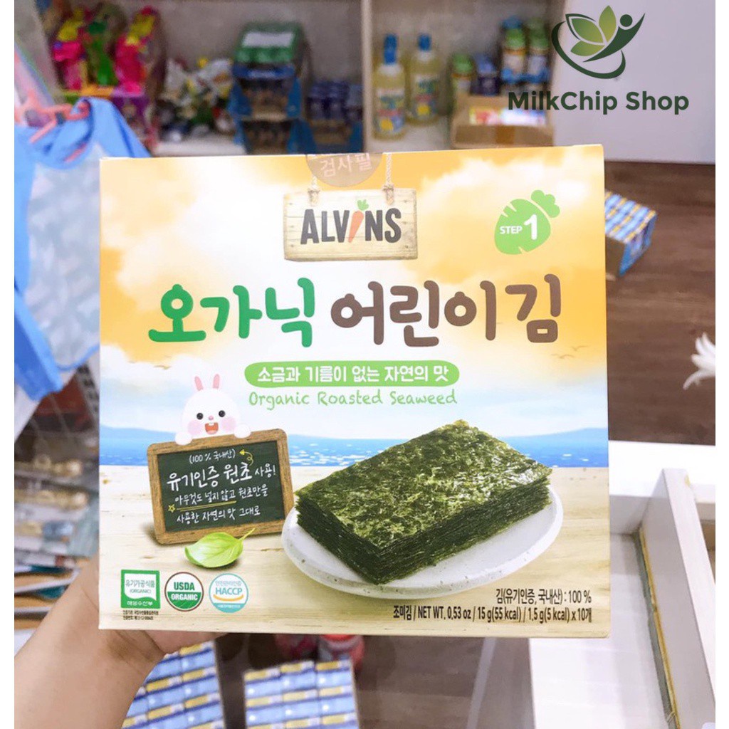 Rong biển hữu cơ tách muối Alvins Hàn Quốc cho bé ăn dặm, cuộn cơm (lẻ 1 gói) NA04