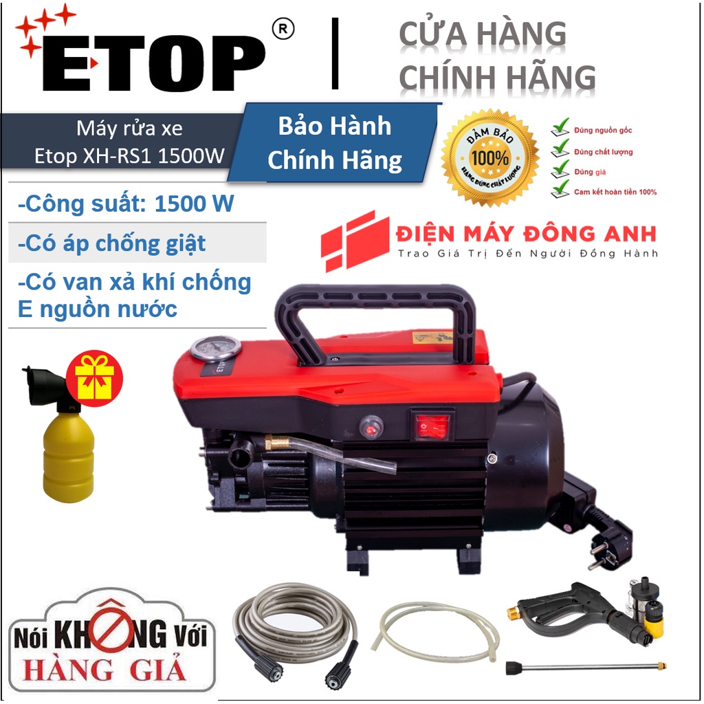 Máy Rửa Xe | Máy Xịt Rửa Xe Gia Đình  ETOP XH-RS1B | 1500w Có Áp Chống Giật+Van xả khí.