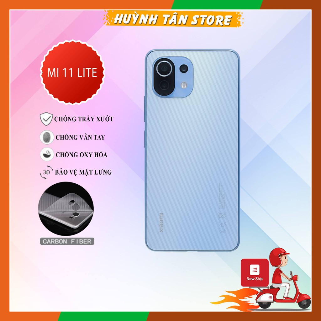 Miếng dán decal carbon mặt sau Xiaomi Mi 11 Lite chống trầy mặt lưng, chống bám vân tay