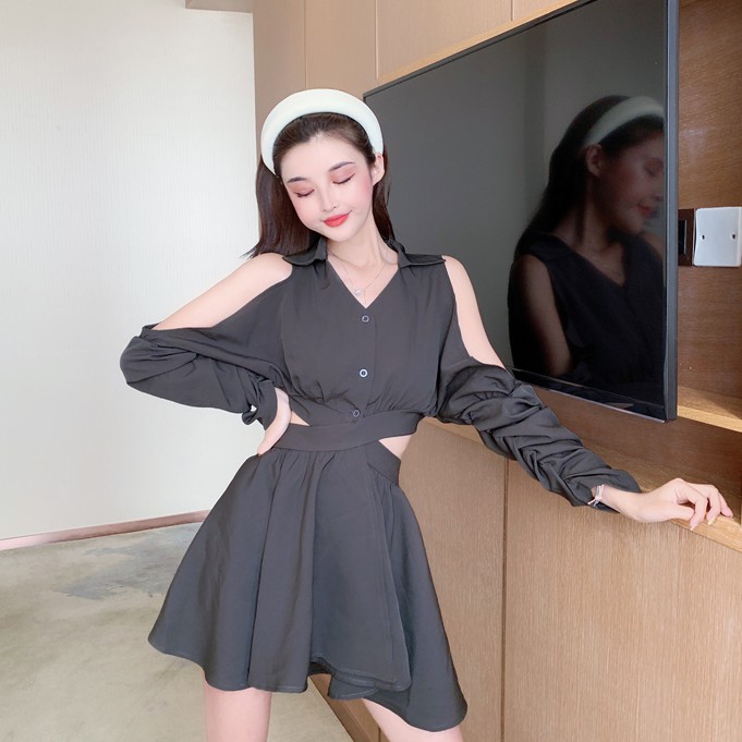 Đầm dáng xòe nữ tay dài mini Emilyshop