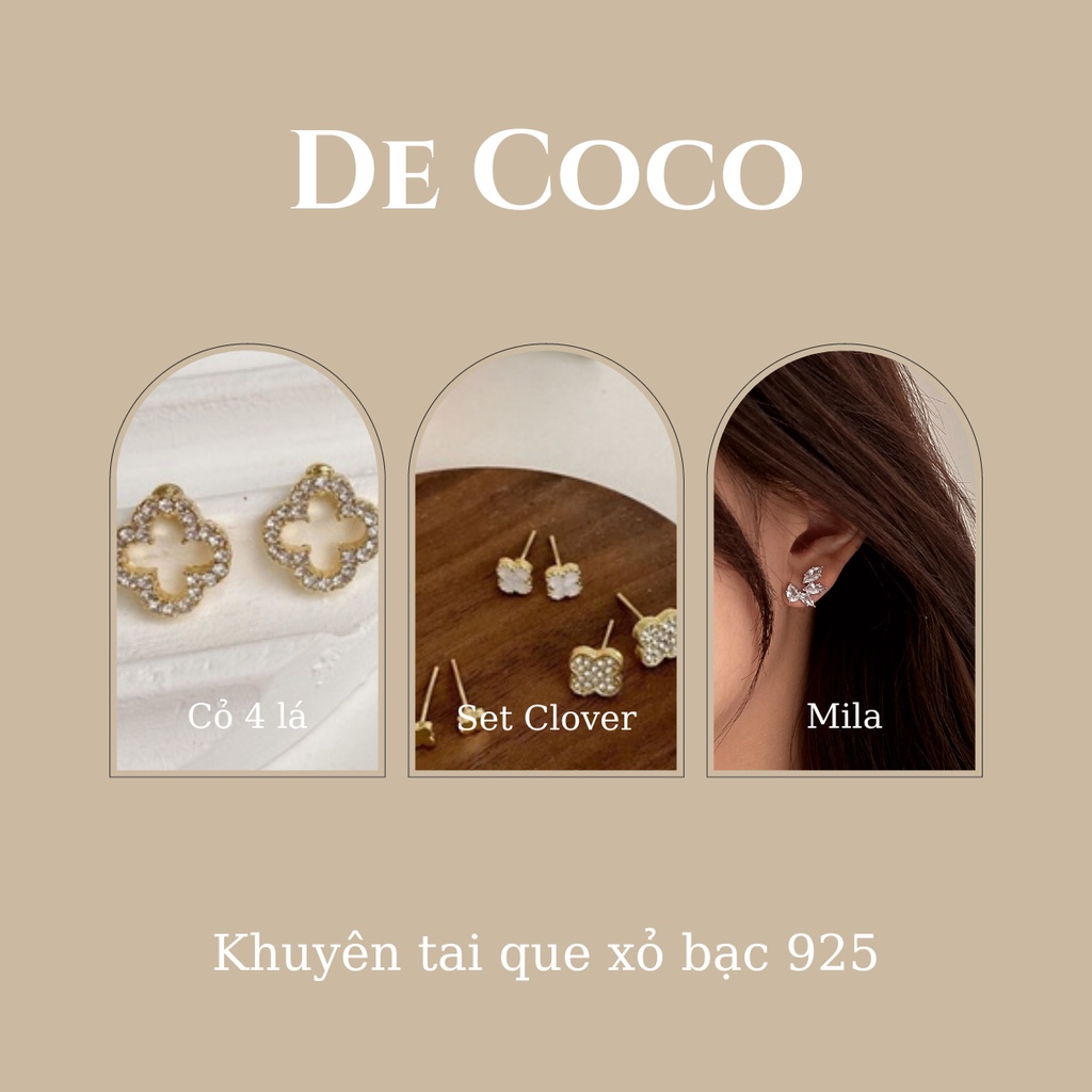 Khuyên tai nữ DECOCO ACC Mila cỏ 4 lá đính đá