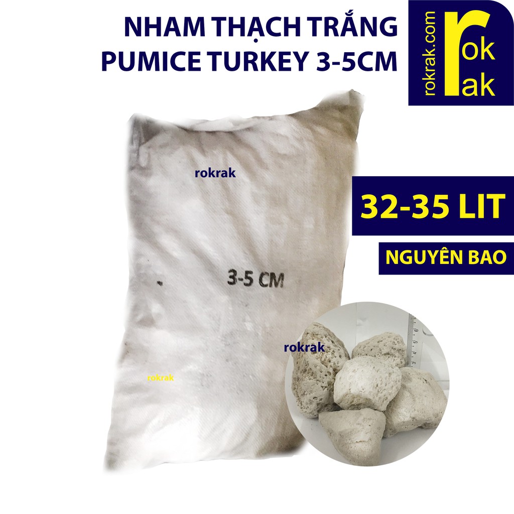 Nham thạch trắng Pumice SIZE CỐI 3-5cm Nguyên Bao 32-35Lit Đá lông vũ Thổ Turkey lọc khử NITRAT hồ cá Koi