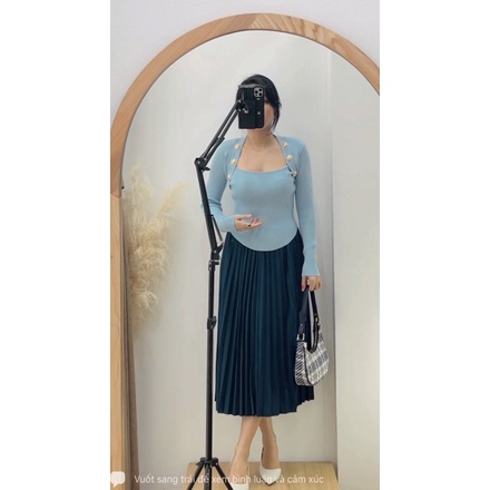 ( Ảnh thật ) A10130 Áo len cổ vuông cúc đồng | BigBuy360 - bigbuy360.vn