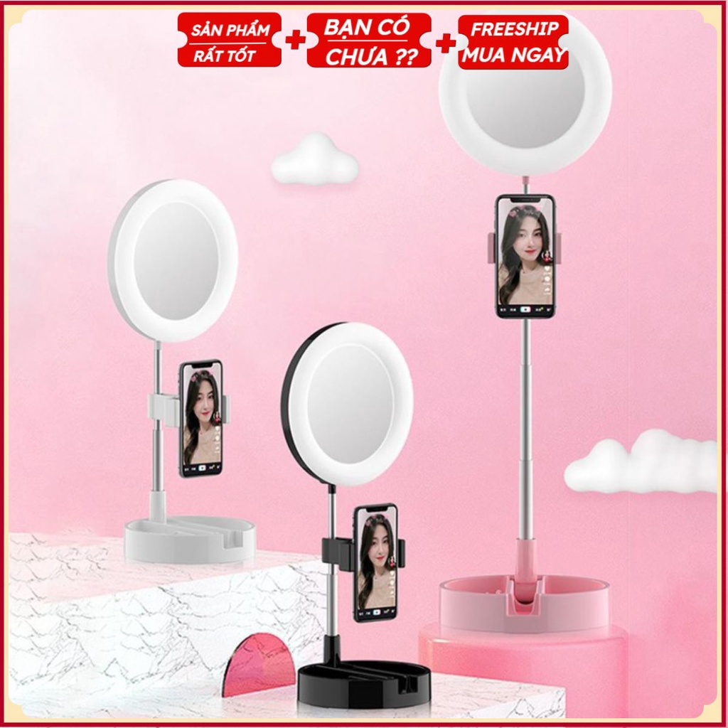 Gương trang điểm có đèn Led Livestream G3 tích hợp giá đỡ và kẹp điện thoại cao cấp .