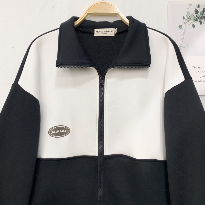 Áo Khoác Hoodie Zip Nỉ Bông Form rộng PALY màu ĐEN  Nam nữ unisex