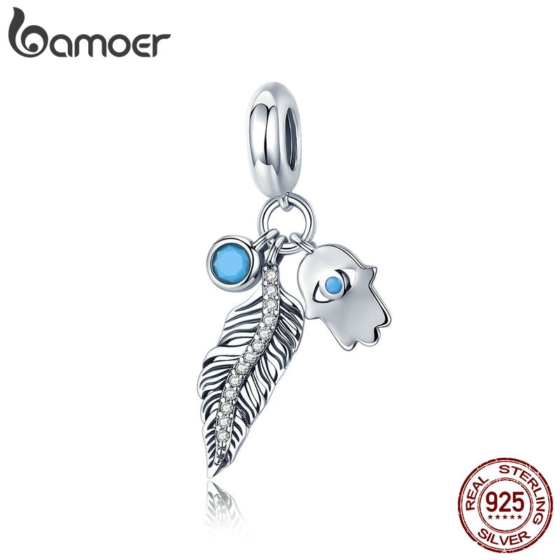 Phụ Kiện Mặt Dây Bamoer SCC880 Bằng Bạc 925 Hình Lông Vũ Phong Cách Bohemian