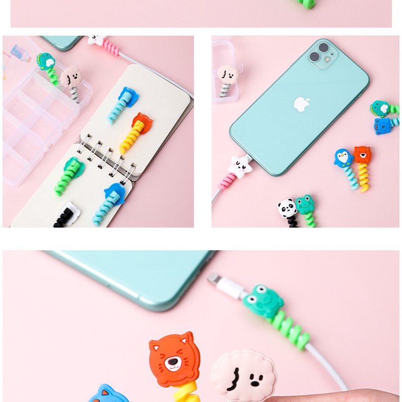 Dụng Cụ Quấn Dây Cáp Tai Nghe Điện Thoại Di Động Bằng Silicon Chống Gãy Hình Động Vật Hoạt Hình