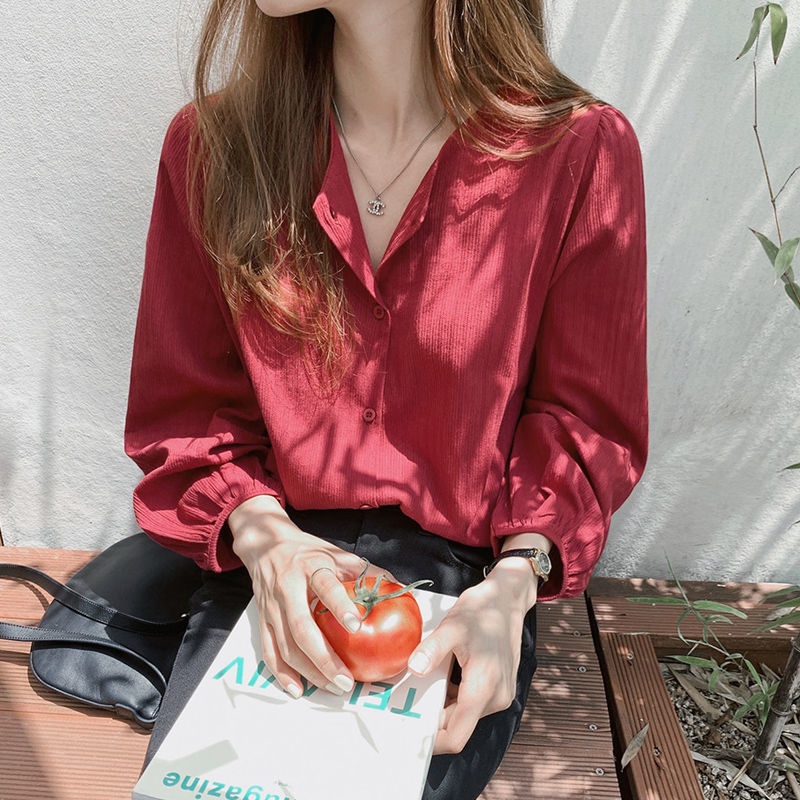 Áo kiểu BH tay dài phồng màu sắc ngọt ngào phong cách retro Pháp thời trang cho nữ