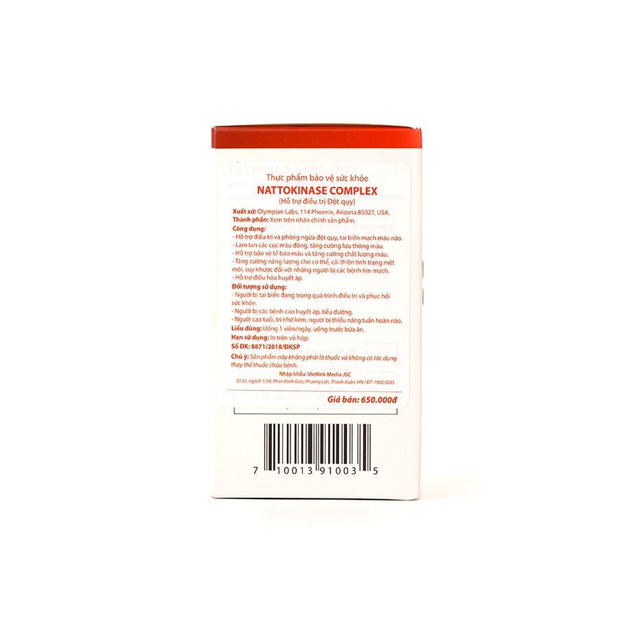Viên Uống Olympian Labs Nattokinase Complex Hỗ Trợ Tránh Tai Biến Mạch Máu Não 30 Viên - NT097