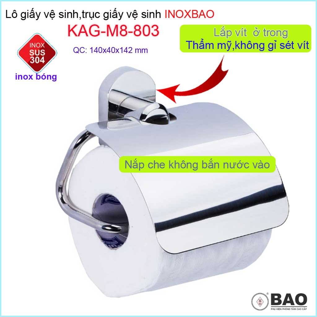 Hộp đựng giấy vệ sinh Inox Bảo KAG-M8-803, Móc giấy toilet SUS304 inox dập khuôn cao cấp thiết kế tuyệt đẹp