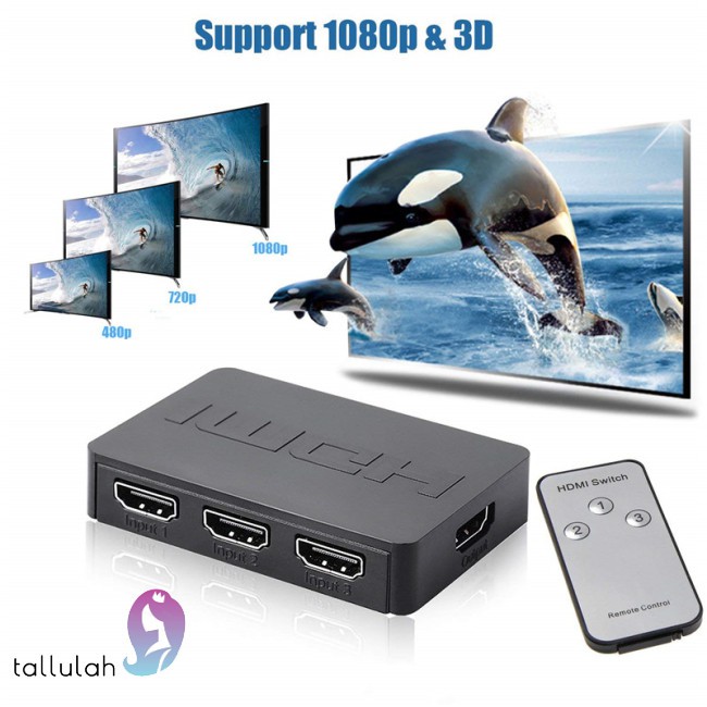 HDMI Splitter 3 Port Hub Box Auto Switch 3 In 1 Out Switcher 1080p HD with Remote Control for XBOX360 PS3 HDTV Projector