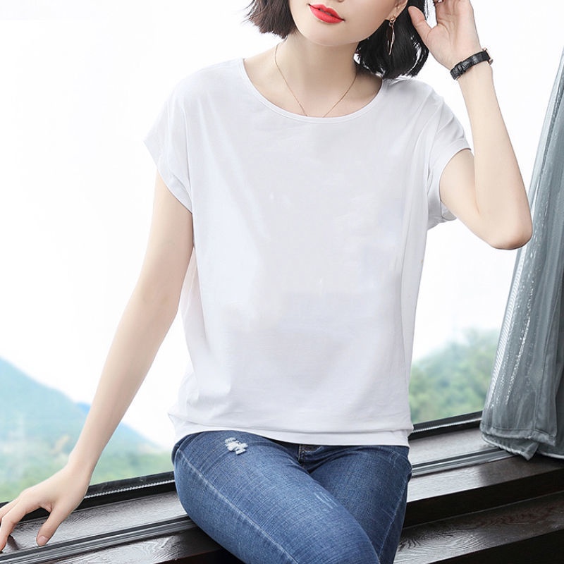 Áo Kiểu cotton Dáng Rộng Màu Trơn Thời Trang Mùa Hè Cho Phụ Nữ Trung Niên