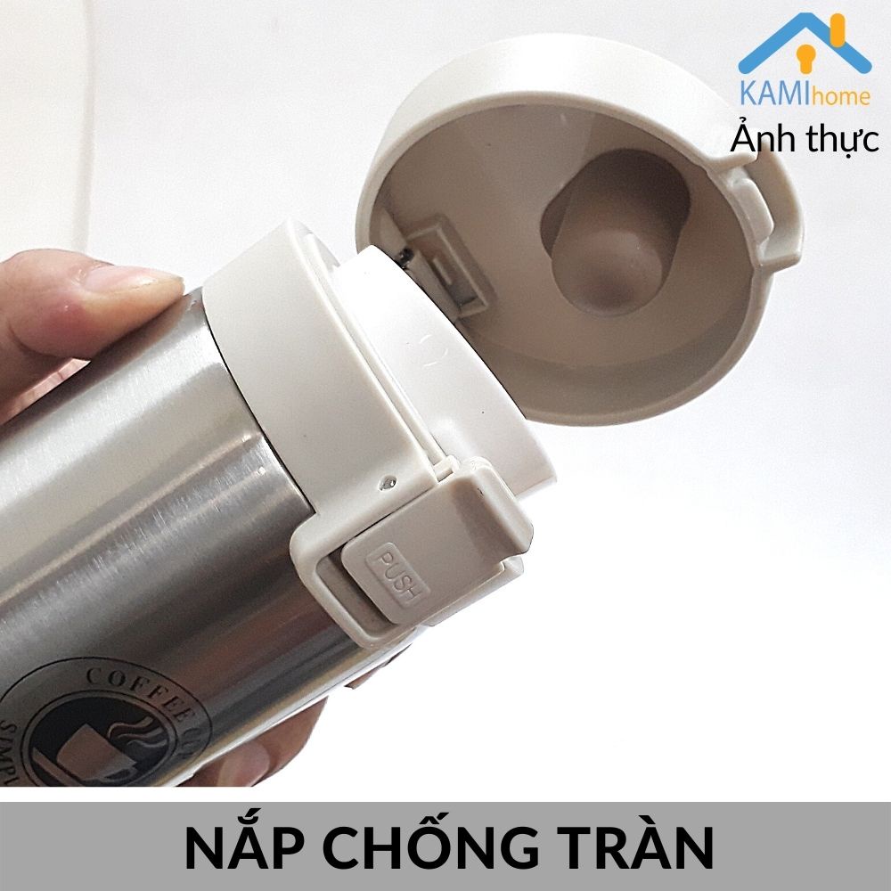 Ly giữ nhiệt inox Nắp bật chuyên uống cà phê 450ml bình cốc cao cấp Kami22040.22041