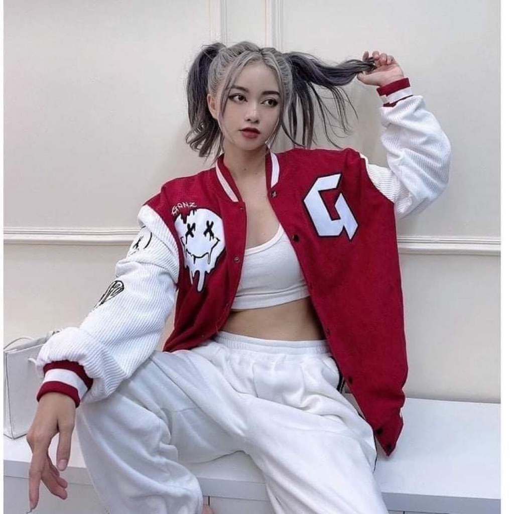 Áo Khoác Nhung Tăm Jacket Varsity Form Rộng Gonz