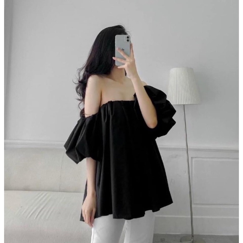 Áo babydoll trễ vai chất đũi Mitstore