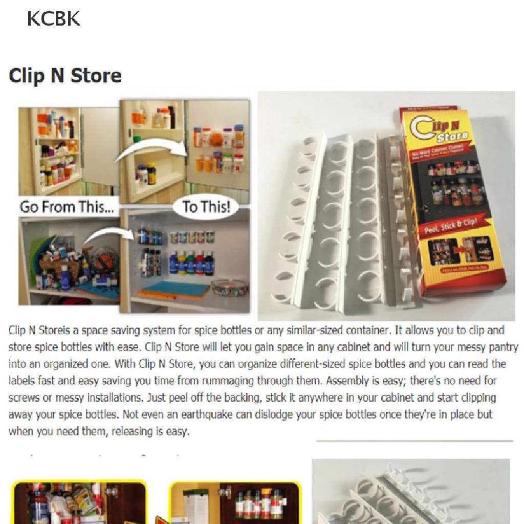 KC Kitchen Storage Rack Wall Mount Spice Bottle Rack Plastic Clip Rack Cabinet Door BK