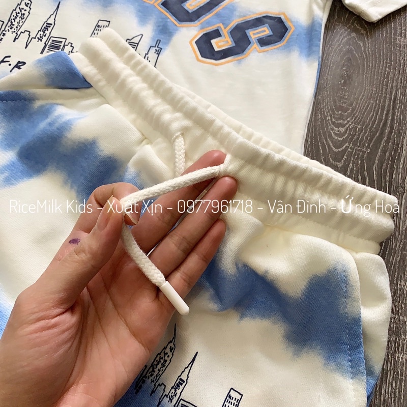 Bộ hè cotton cho bé trai bé gái màu xanh FRIENDS xuất dư xịn