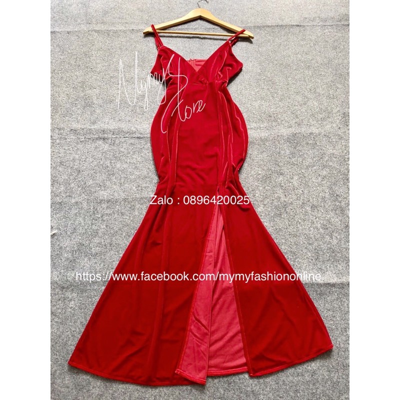 Đầm maxi body nhung dự tiệc 2 dây xẻ đùi gợi cảm TRIPBLE T DRESS - size M/L/XL  S2MT
