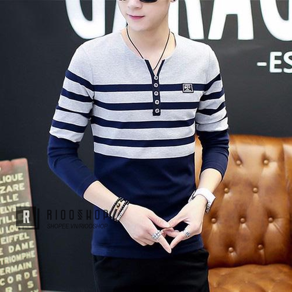 Áo thun nam tay dài hàn quốc sọc ngang hàn quốc thời trang RKL031- áo phông nam dài tay đẹp Riooshop | BigBuy360 - bigbuy360.vn
