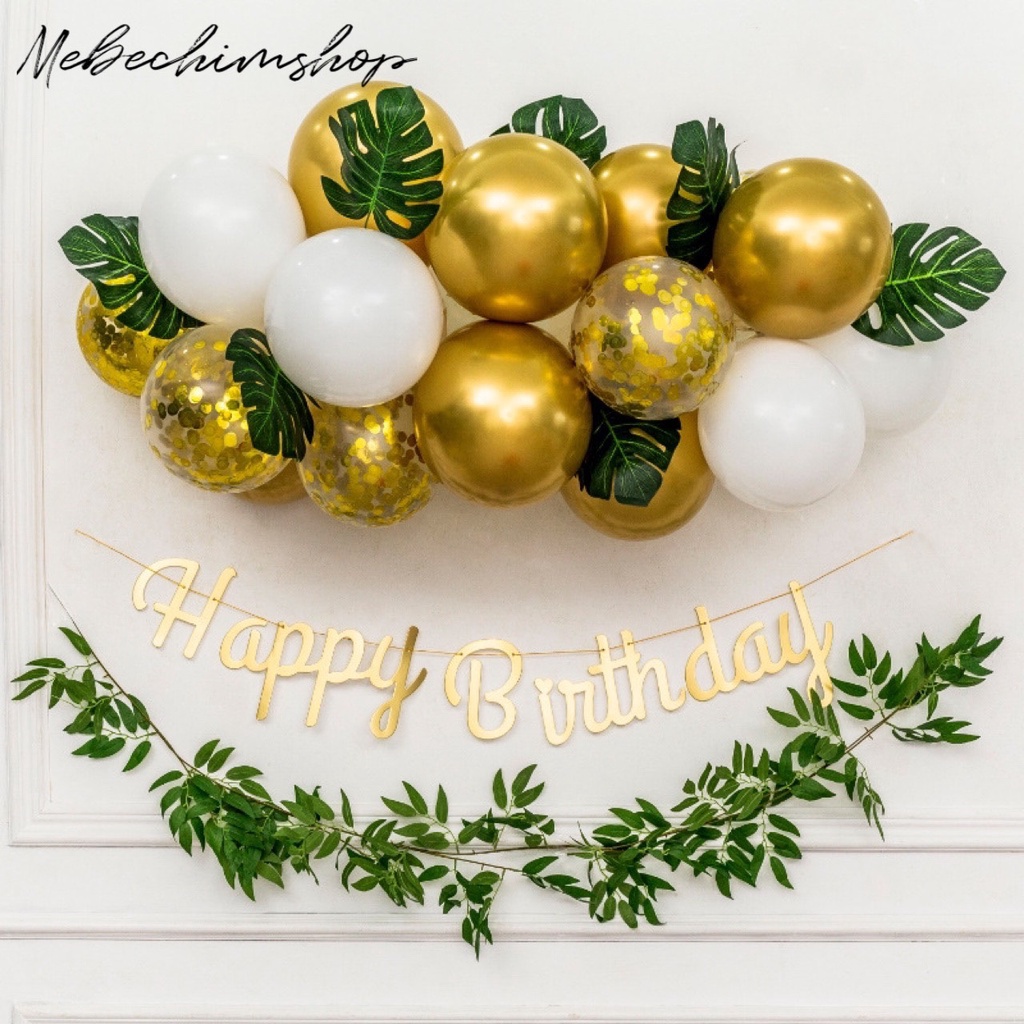 Combo bóng bay và dây lá trang trí sinh nhật phong cách Hàn Quốc Nhẹ Nhàng MS0555
