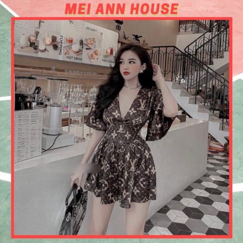 Set Jumpsuit nữ 💖NHẬP MÃ MEIAKSD GIẢM NGAY 50K💖 Jumpsuit nâu tây LV tay lửng thời trang | WebRaoVat - webraovat.net.vn