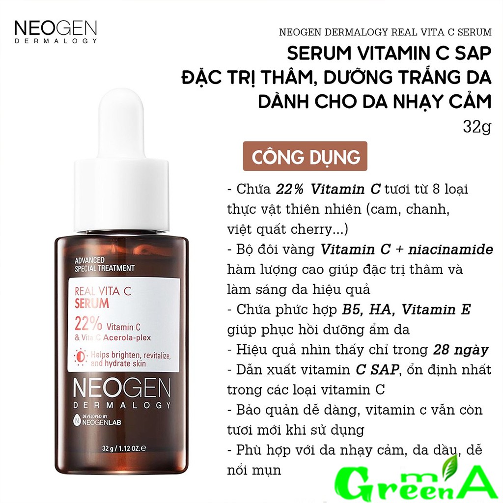 Serum Vitamin C 22% NEOGEN Tinh Chất NEOGEN DERMALOGY REAL VITA C SERUM [NHẬP KHẨU CHÍNH HÃNG] | BigBuy360 - bigbuy360.vn