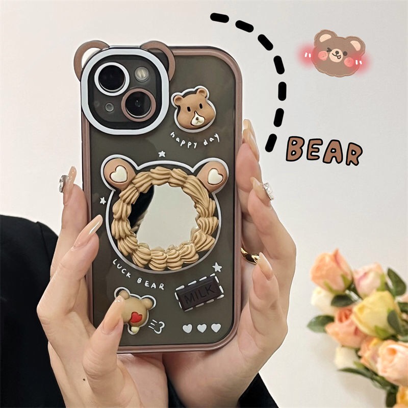 Ốp Điện Thoại Gắn Gương Hình Gấu 3D Cho iPhoneXR XS 11 11ProMax 12 12Pro max 13 13ProMax
