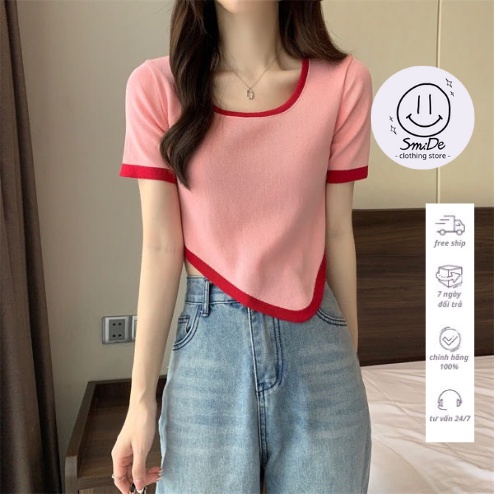 Áo Len Cổ Tròn Phăng Màu Sắc Đơn Giản Tay Ngắn Thời Trang Mùa Hè | Smide Clothing
