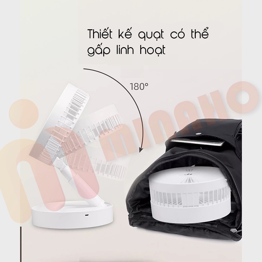 Quạt Tích Điện Để Bàn Gấp Gọn Minaho - Quạt Mini Xoay 180 Độ, Nhỏ Gọn - Cổng Sạc USB- Bảo Hành 1 đổi 1