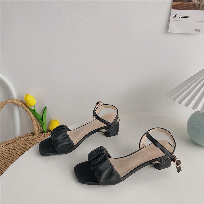 Giày sandal cao gót quai xếp ly xinh xắn dành cho nữ - CG56
