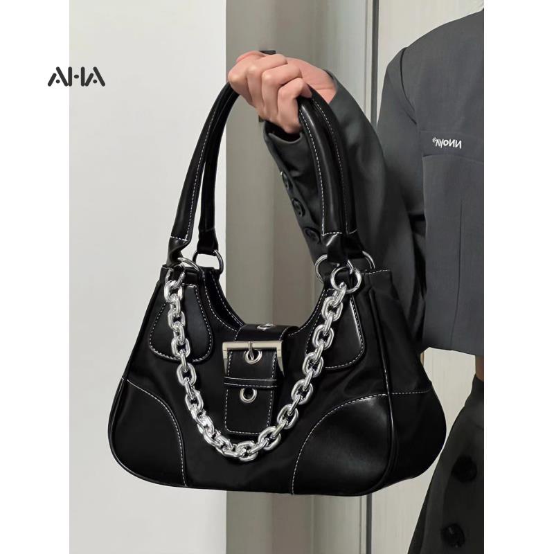 Túi xách AHA official chất liệu nylon phối dây xích kim loại phong cách cổ điển dễ phối đồ