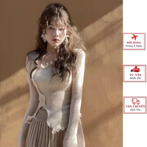Áo len tăm nữ viền bèo ulzzang Hàn Quốc thu đông