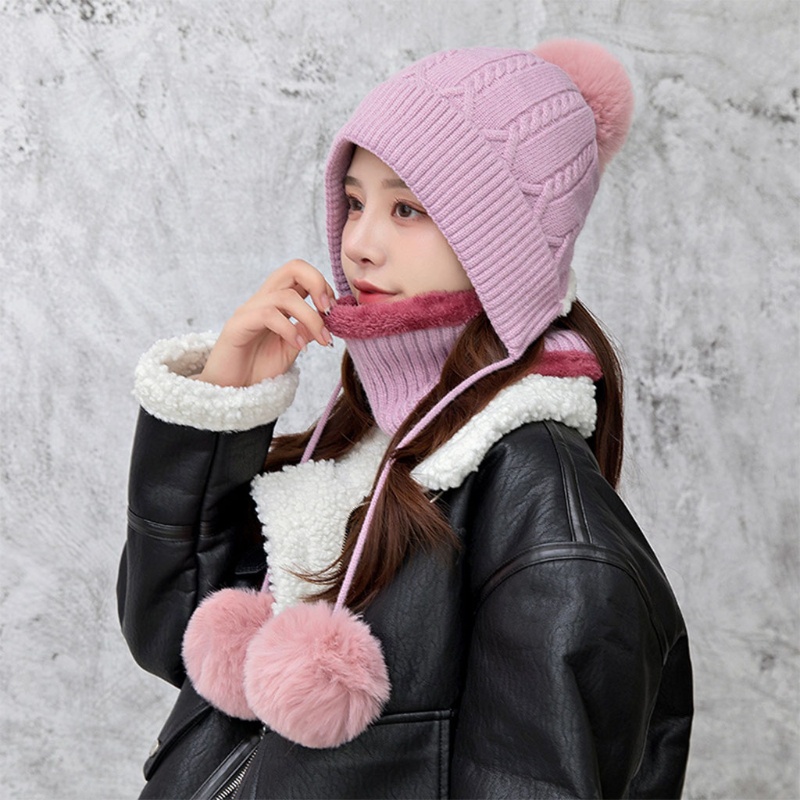 Mũ beanie Kèm Khăn Choàng Cổ Màu Trơn Giữ Ấm Thời Trang Cho Nữ