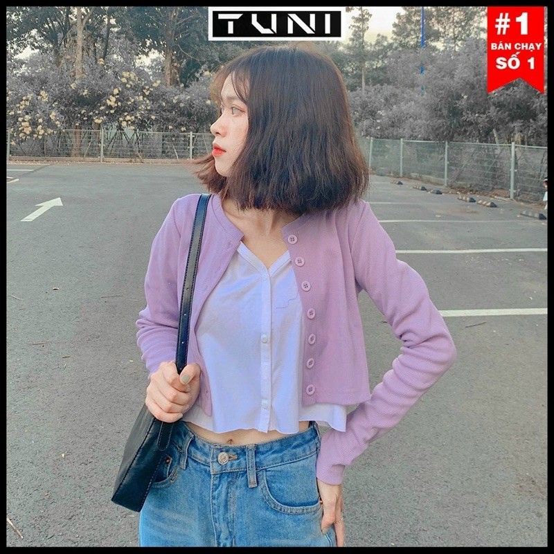 Áo croptop nữ - áo crt tay dài cài nút thun gân dày mịn AO032