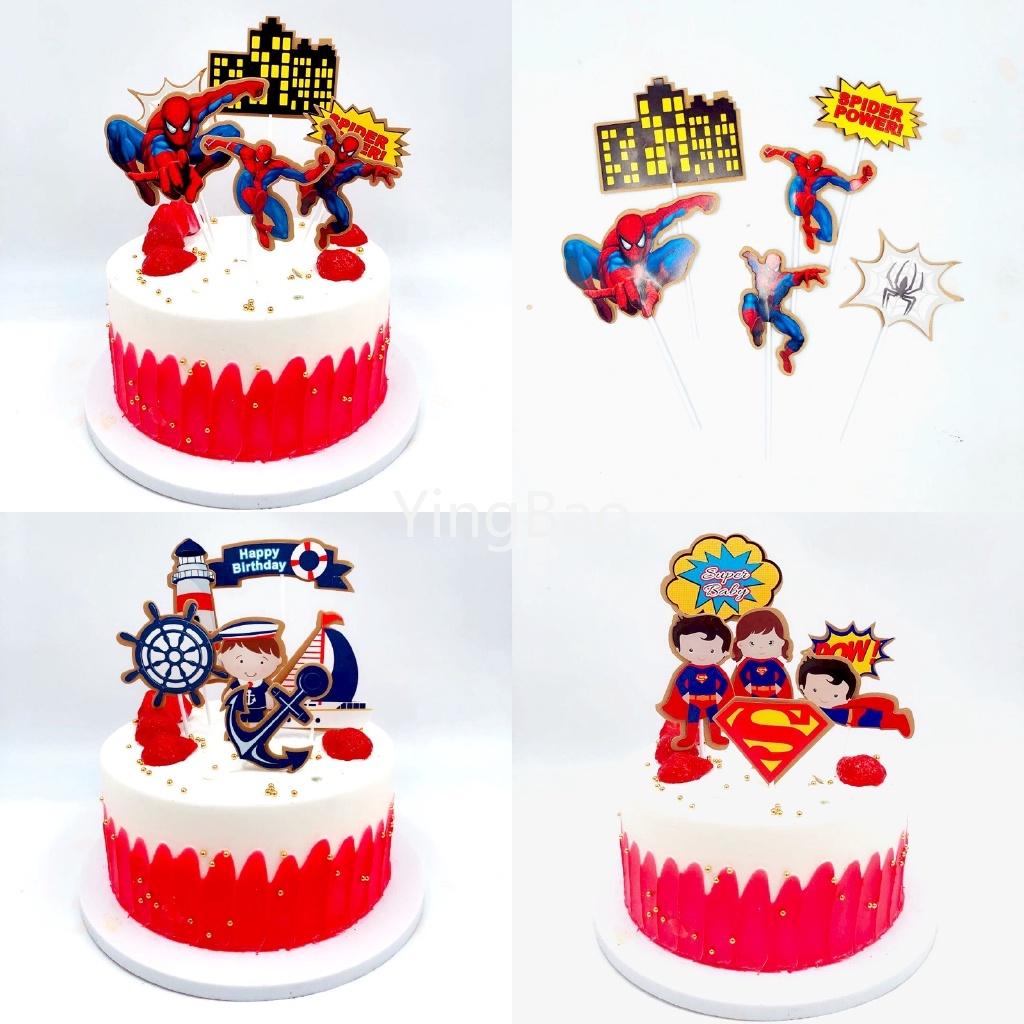 Que Cắm Trang Trí Bánh Sinh Nhật Chủ Đề Siêu Anh Hùng Người Nhện Batman Captain America Dành Cho Trẻ Em