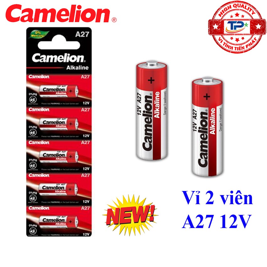 Vỉ 2 viên Pin A27 12V Camelion Alkaline - dùng cho điều kiển cửa cuốn, từ xa, ôtô, điều hòa, quạt ...