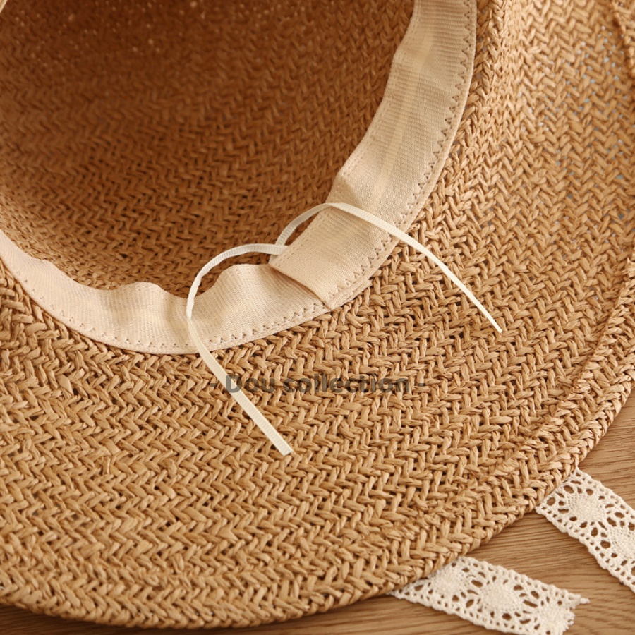[NowShip2h] Nón Cói (Mũ Cói) Rơm Raffia Mềm Có Thể Gấp Gọn Sợi Tự Nhiên Phối Ren Chống Nắng Đi Biển - Mã NC027