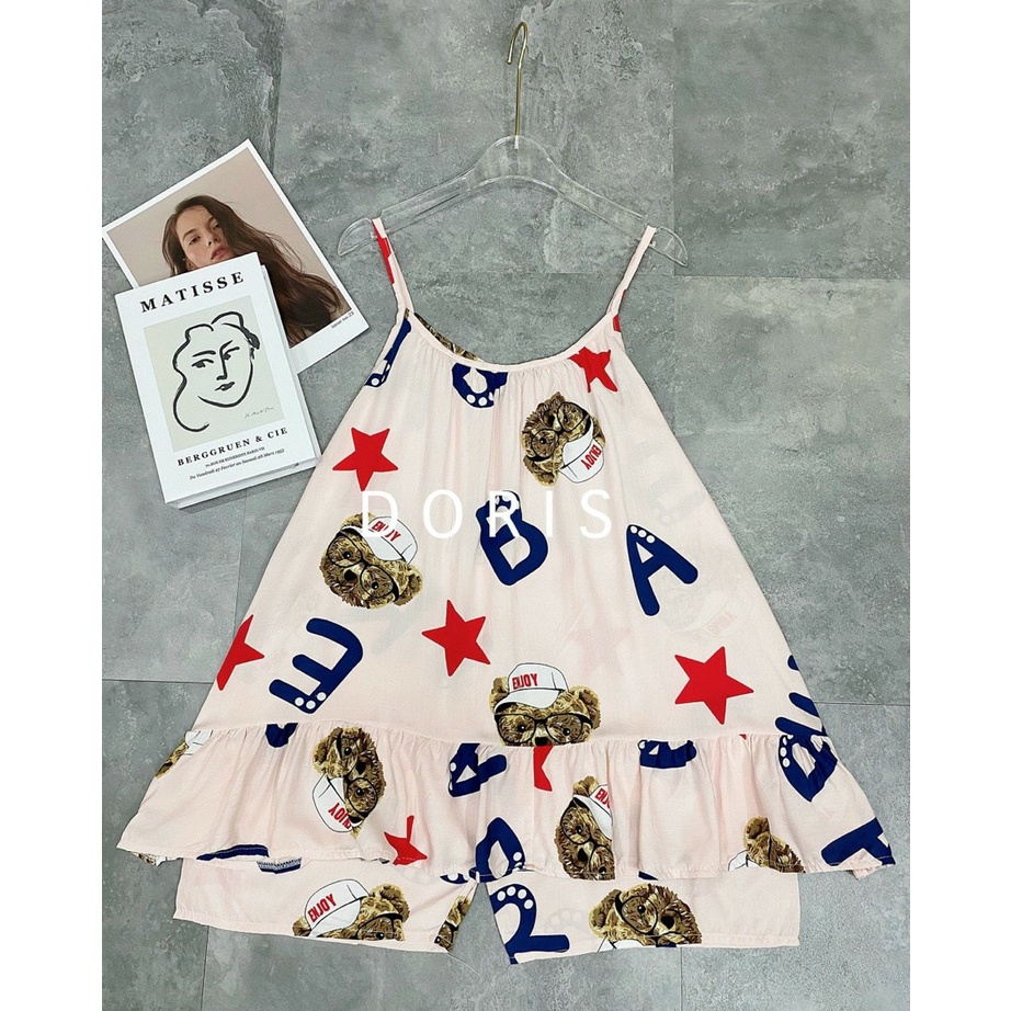 Bộ bầu lanh lụa siêu mềm mát, kiểu áo 2 dây và quần đùi