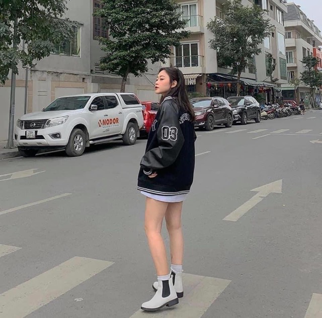 [SALE HUỶ DIỆT] Áo khoác bomber nữ da phối nỉ, kiểu đẹp, hoạ tiết chữ thêu, phong cách năng động