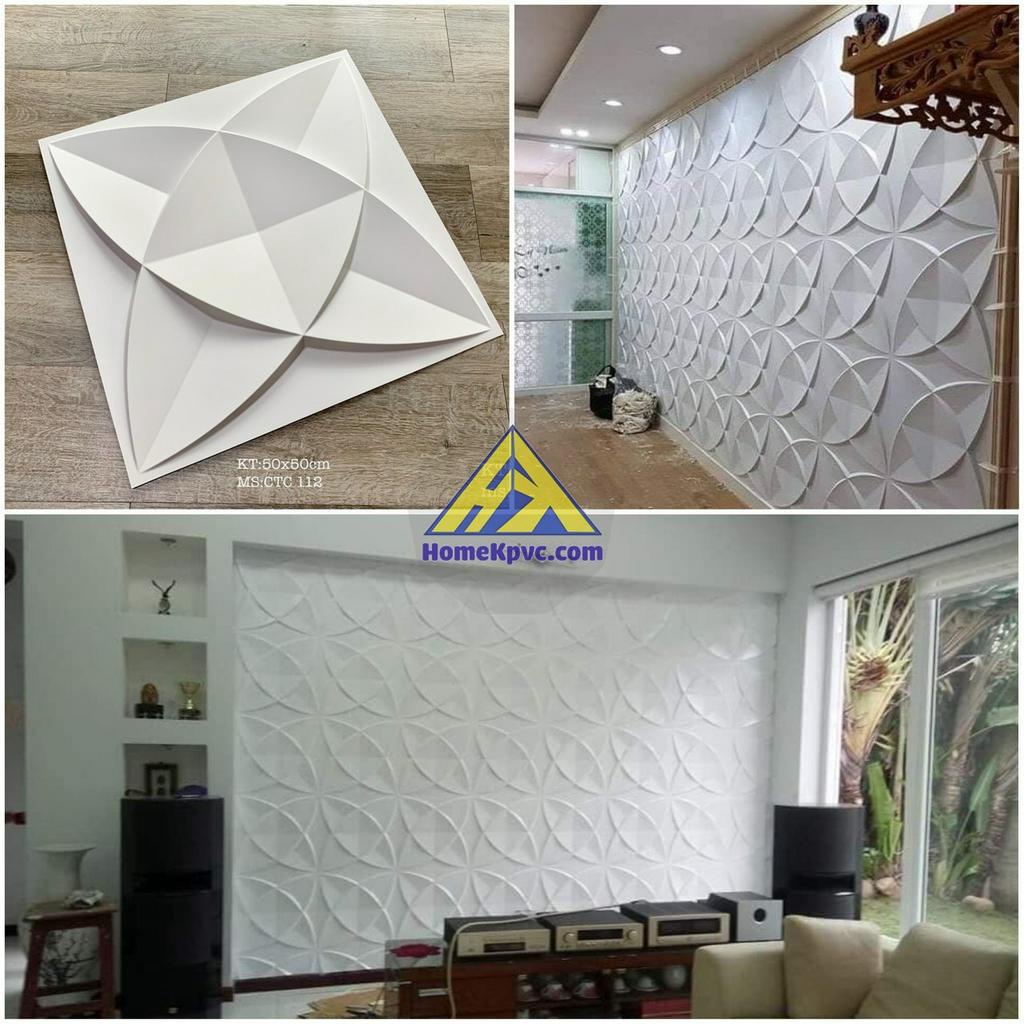 Tấm Ốp Tường Nhựa 3D khổ 50x50cm Màu Trắng Siêu Bền