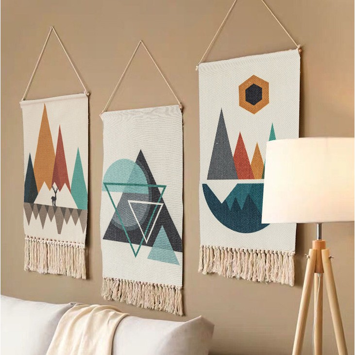Tranh vải vintage trang trí tường nhiều họa tiết tặng kèm (thanh gỗ,dây treo,đinh tàng hình)kích thước 50x70cm