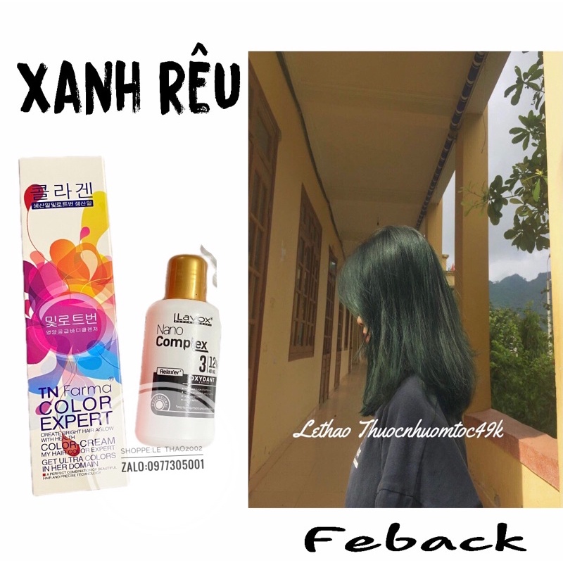 thuốc nhuộm xanh rêu+oxi trợ nhuộm  và gang tay