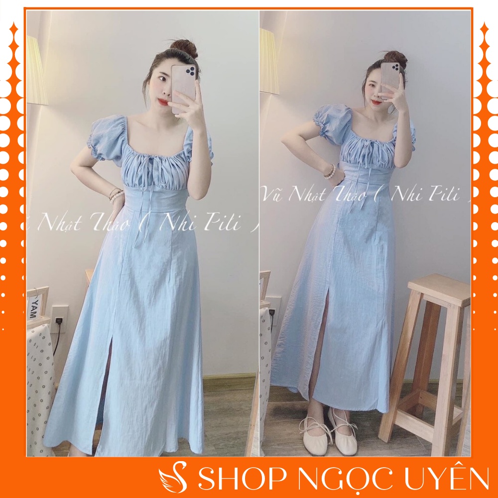 (có sẵn)Đầm Maxi - Váy Maxi Xếp Li Ngực Dây Yếm Dáng Dài Xẻ Tà (váy du lịch dáng dài màu xanh ngọc)