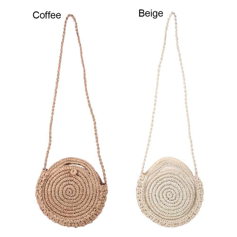 MIHAN1 Túi Xách Đan Rơm Thủ Công Hình Tròn Phong Cách Retro