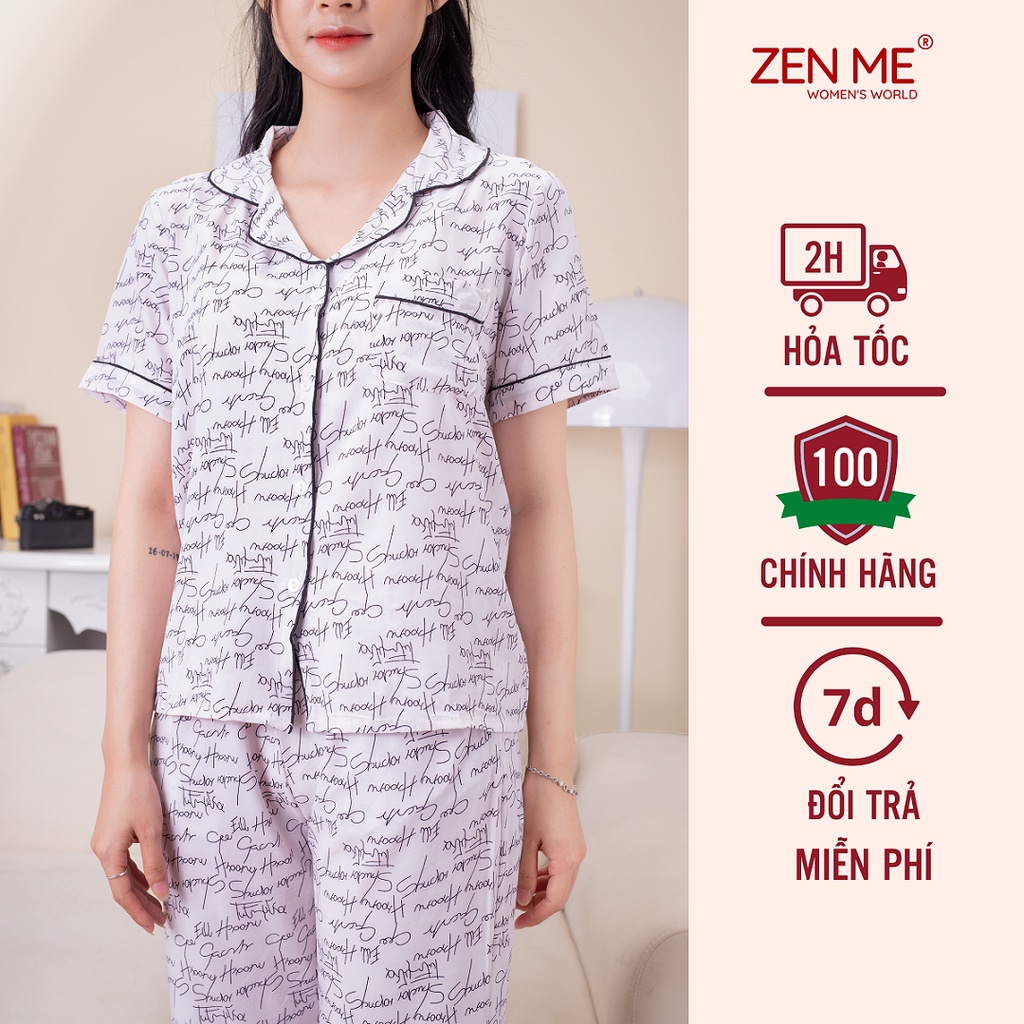 Đồ Bộ Nữ Phong Cách Pijama Chất Liệu Lụa Giấy Luxury In Họa Tiết Chữ PJD0721, Zen Me Women's World