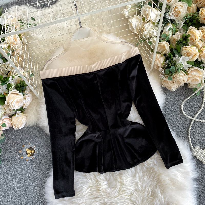 Áo kiểu IELGY chất liệu vải nhung phong cách thời trang retro Pháp dành cho phái đẹp